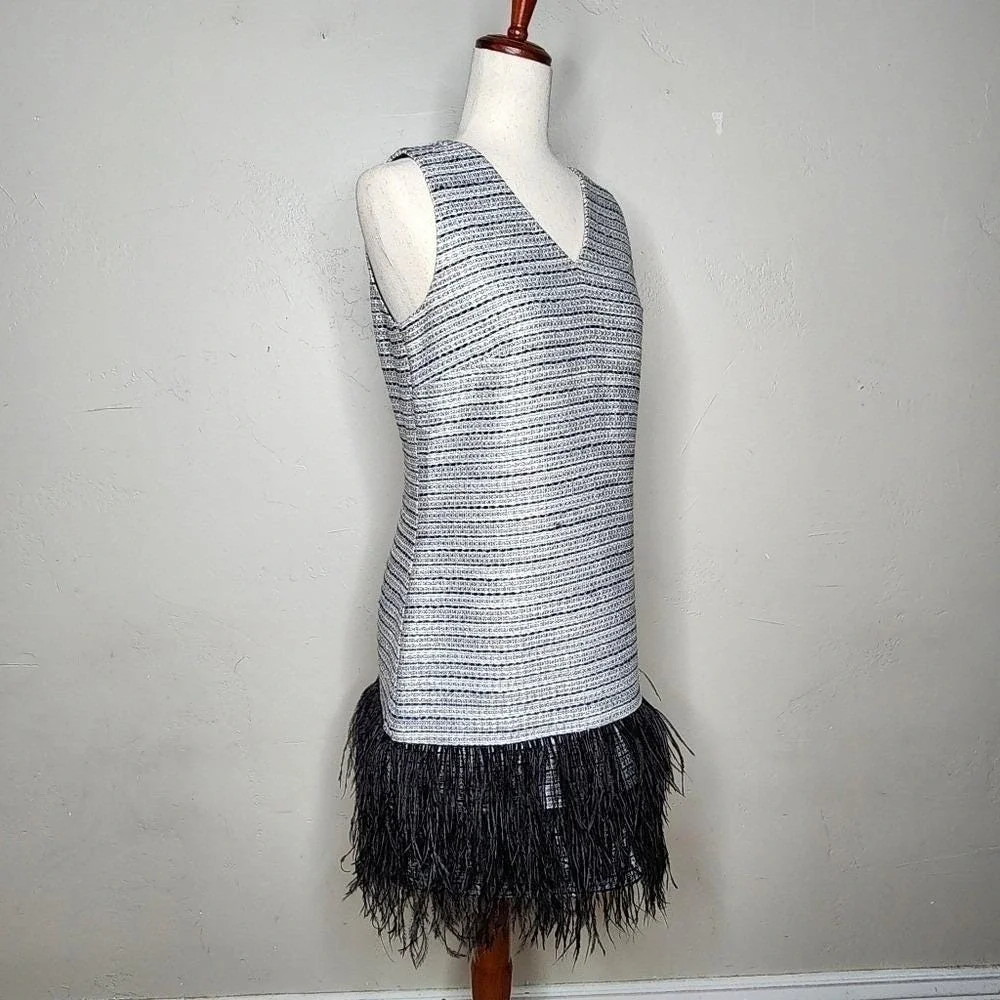Sail to Sable Metallic‎ Tweed and Feather Sleeveless Party Dress Size 6